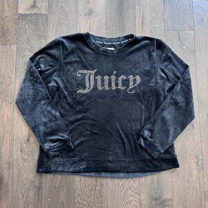 Juicy Couture Velour Rhinestone Logo Sweatshirt Black Size L Pullover Sleepwear